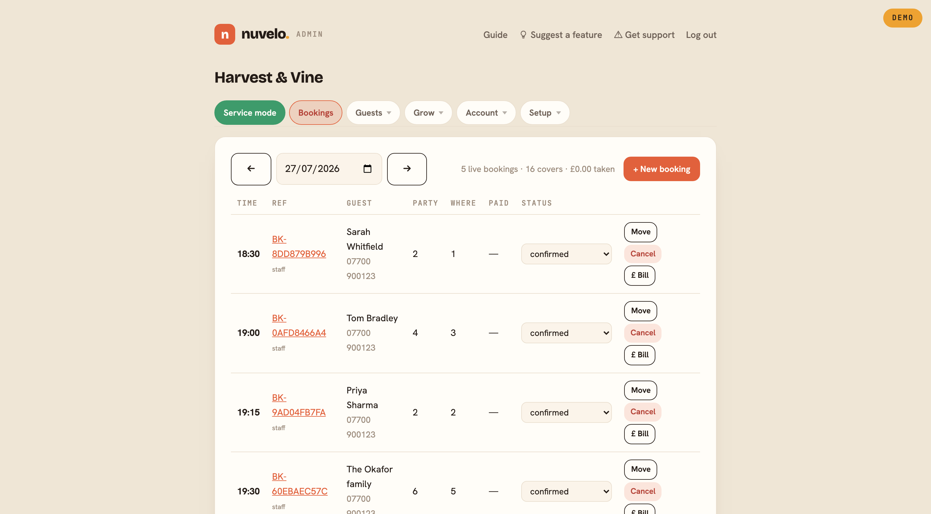 The nuvelo bookings desk